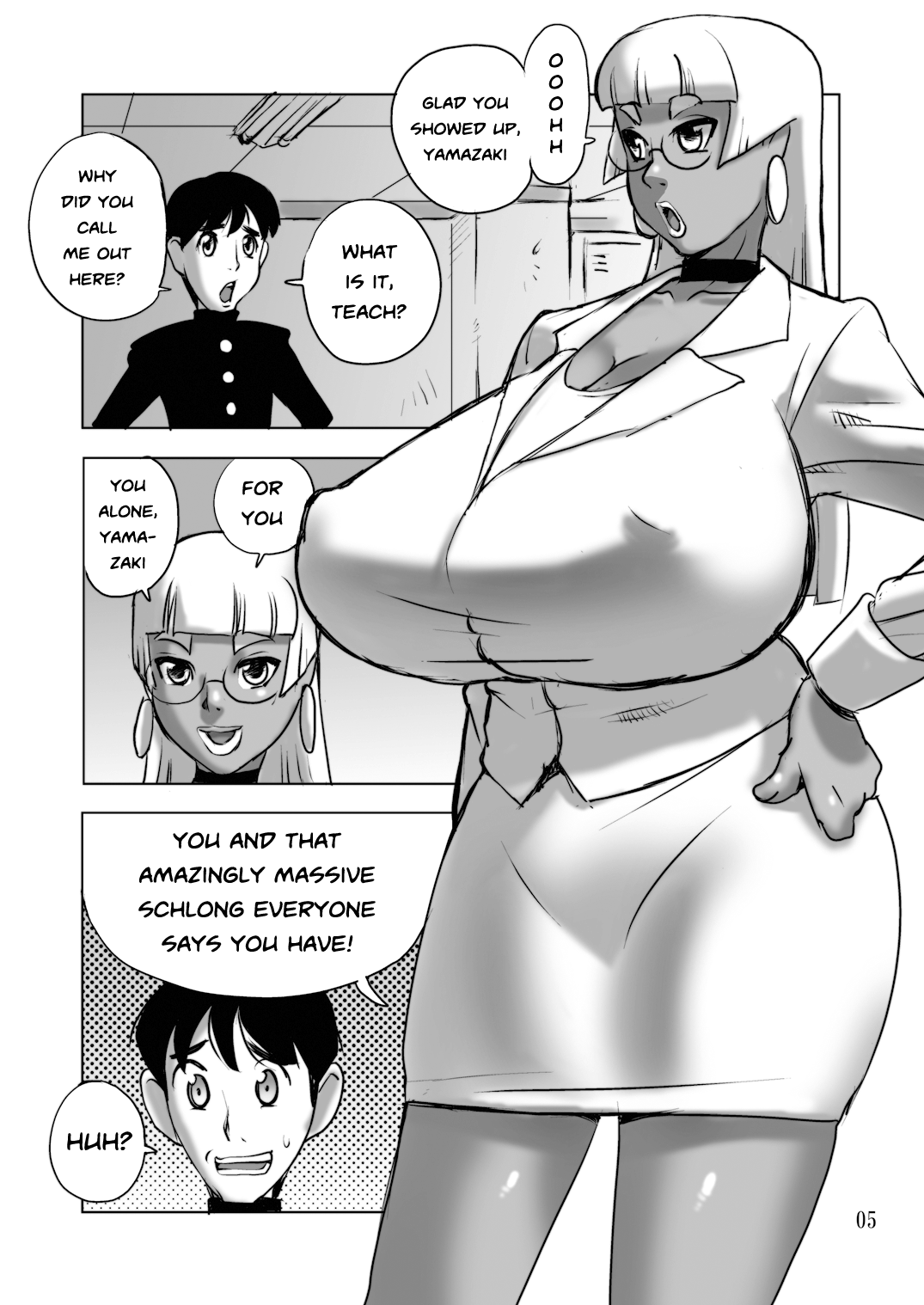 Kasshoku Bakunyuu Onna Kyoushi to Dekachin Seito | The Big Titted Brown Teacher and the Super Hung Student page 4 full